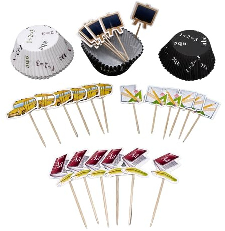 KreaBack Cupcake Muffinförmchen und Topper Deko Set 48 Teile, Thema Schule, Schulanfang, Einschulung