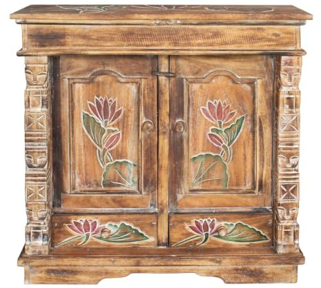Oriental Galerie Schrank Kommode Sideboard Flurschrank Dielenschrank Telefonschrank Blumen Lotus 80x80 cm Natur Color W/W Bunt
