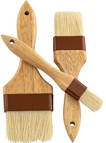 Set di pennelli da pasticceria resistenti in legno duro con setole di cinghiale da 1, 2, 7,6 cm, spazzole piatte per grigliare e cucina per imbastire carne, spalmare burro, salsa barbecue o marinate.