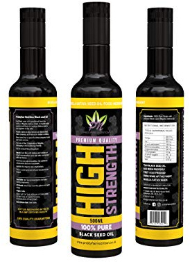 Black Seed Oil Cold Pressed 500ml High Strength Pure Virgin Oil from Organically Grown Nigella Sativa BlackSeed Blessed Cumin Seed Oil - Glass Bottle with a Free Priddyfair Nutrition Sachet Raw Honey