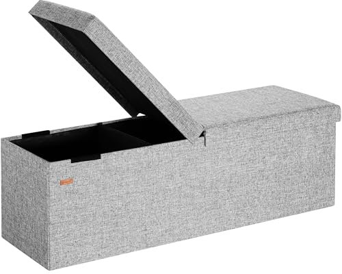 Casaria® Sitzbank mit Stauraum, Grau - Faltbar, 115 x 40 x 40 cm, 130L Volumen, bis 300 kg belastbar, gepolstert, Leinen-Optik - Aufbewahrungsbox mit Deckel, Sitztruhe mit Stauraum, Polsterbank