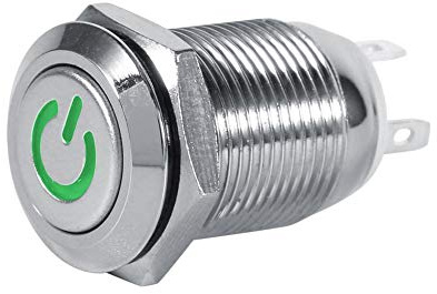 12mm Commutateur à Bouton LED Interrupteur de Bouton Poussoir de Puissance de Voiture Commutateur de Verrouillage Autobloquant (Vert)