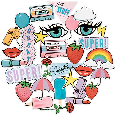 Navy Peony Vintage 80s Girly Stickers and Decals (32 Pieces) | Cute Retro Sticker Set for Teen Girls | Aesthetic Sticker Pack for Scrapbooking | Waterproof Stickers for Water Bottles and Laptops