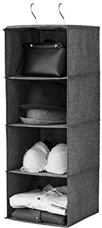 easybuy-eu Hängeregal Hängeaufbewahrung Kleiderschrank Organizer mit 4 Fächer, Camping Schrankorganizer Hänge mit Eisengestell Aufbewahrungssystem für den Schrank