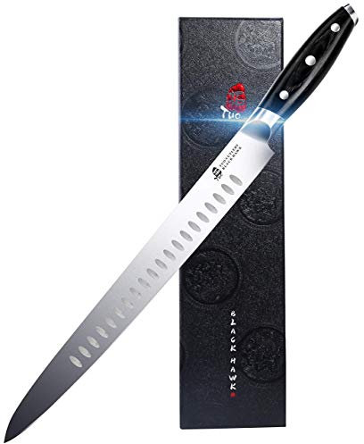 TUO Tranchiermesser Küchenmesser Lange Klinge 30cm Fleischmesser Profi Messer Deutscher Edelstahl Sashimi Messer mit Full Tang Pakkawood Griff-Black Hawk Series