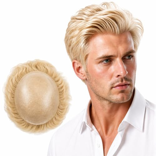 Rubyonly Haarteil Herren Echthaar Blond 613 – Toupet Männer Hair System 8x10 Zoll, PU Base, Natürliches Aussehen, 120% Dichte, Zuschneidbar