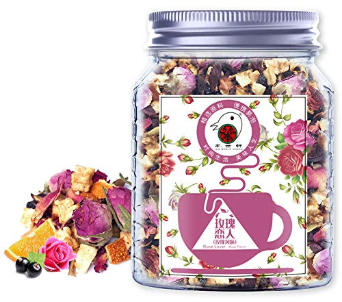 Plant Gift Rose Lover (Roselle, Manzana, UVA, cáscara de Naranja, pétalos de Rosa roja Doble) té Caliente y Helado, té de Hierbas no GMO, sin Artificiales, té de Hoja Suelto Premium 70 g / 2.5oz