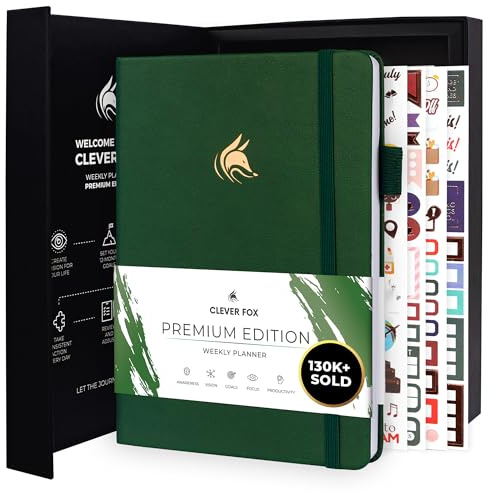 Clever Fox Planer Premium Edition - Luxuriöser Wochen & Monatsplaner zur Produktivitätssteigerung und zum Erreichen Ihrer Ziele - Organizer - Undatiert, Start jederzeit möglich, A5 - Waldgrün