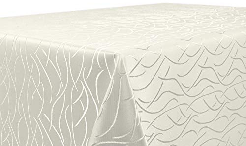 BEAUTEX Tischdecke Damast Streifen - Bügelfreies Tischtuch - Fleckabweisende, Pflegeleichte Tischwäsche - Tafeltuch, Eckig 130x220 cm, Champagner