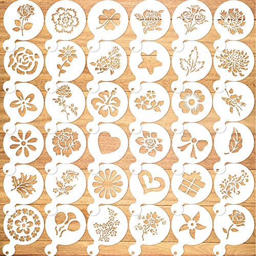 Qpout 36Pack Stencil per Biscotti Modelli per Torte Stencil Modelli di Disegni Articoli di Giornale Pittura in plastica Strumenti per stampi Floreali Stencil per Torte a Foglia per Artigianato