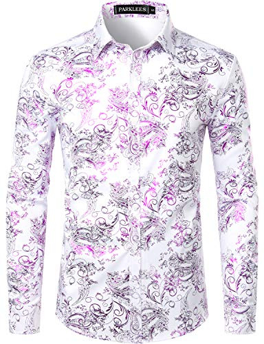 PARKLEES Chemise de luxe pour homme, imprimé élégant, coupe ajustée, boutonnée Motif cachemire doré brillant