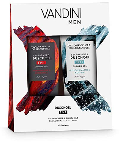 VANDINI Duschgel Set für Männer - Pflegeduschgel mit Vulkanwasser & Sandelholz - Duschgel mit Gletscherwasser & Koffein - Herren Duschgel für alle Hauttypen geeignet (2x 200 ml)