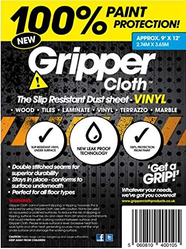 Vinyl DUST Sheet Non Slip - Safety Paint Proof DUST Sheet Trade OR DIY by GRIPPER CLOTH (9' x 12' (274CM x 365CM))