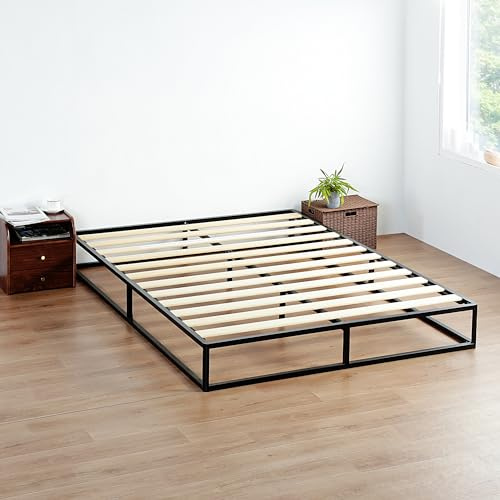 Olee Sleep 9 Inch Modern Metal Platform Bed Frame, Wood Slat Anti-Slip Support, Steel Mattress Foundation, No Box Spring Needed, Black, Full Size