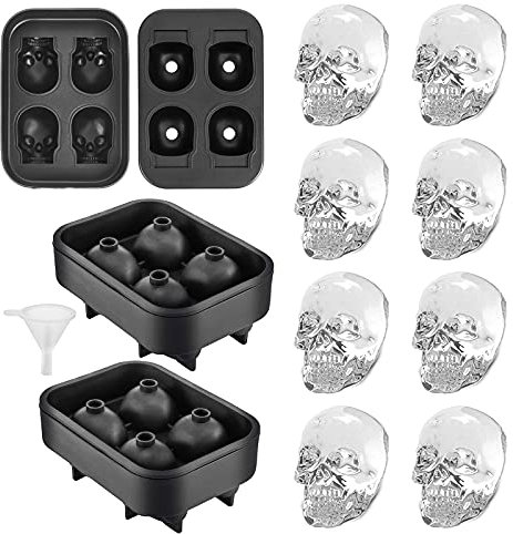 YHT 2 Pack Skull Silicone Ice Cube Trays, Ice Cube Moulds for Whiskey, Easy Release Ice Tray with Lid,Novelty Ice Mold for Cocktails, Black