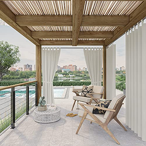 chilly pilley Vorhänge Wasserabweisend Outdoor Vorhang für Balkon Terrasse und Garten Sonnenblende Sichtschutz Außenvorhang Winddicht Sonnenschutz (1,5x2m, Weiß)