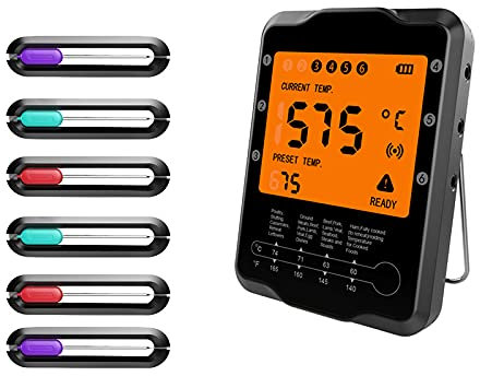 Long Range Smart Wireless Meat Thermometer with Bluetooth Instant Read Food Thermometer Smoker BBQ Oven Kitchen 4 Probes
