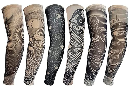 YARIEW Tattoo Sleeves for Men, 6Pcs Arm Sleeves Fake Tattoos Sleeves to Cover Arms Sun Protection Sleeves Tattoo Sleeve Covers Temporary Tattoo Sleeves for Men Halloween (Set 2)
