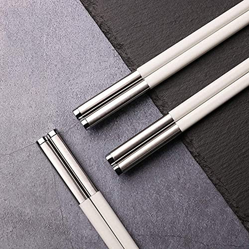 LIANGJUANG palillos japoneses palillos chinos palillos coreanos Juego de palillos de fibra de vidrio, 10 pares de palillos japoneses con cabeza de acero inoxidable y aleaciones reutilizables, antidesl