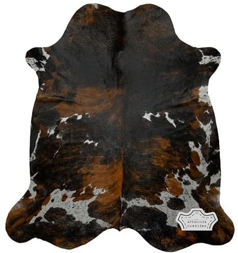 Appaloosa Cowhides Genuine Cowhide Rug - Natural Leather Hide Rugs for Living Room & Area Rug for Bedroom - Real Cowhide Rug for Rustic Home Decor - Dark Tricolor Cowhides Rugs Collection