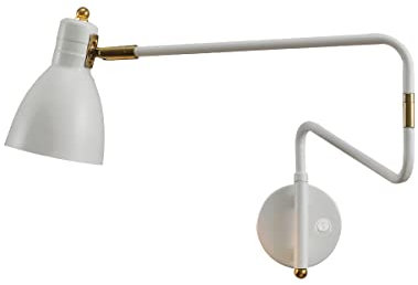 EOEO Innen Wandleuchte mit Schalter Vintage Schlafzimmer Bettlampe Wandlampe 360° Drehbare Metall Langer Arm, Wohnzimmer Wand-Leselampe, Retro E27 Verstellbare Wandspot für Flur Esszimmer,Weiß
