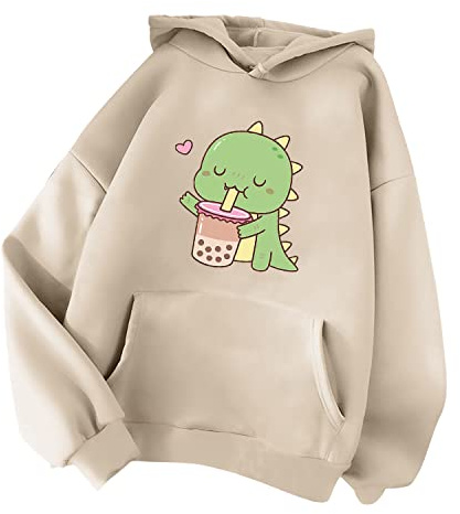 Minetom Damen Kapuzenpullover Langarm Hoodie Kawaii Dinosaurier Hoodies Pulli Teenager Mädchen Mode Casual Sweatshirt Herbst Winter Warme Oberteile mit Kapuze Kordel und Taschen