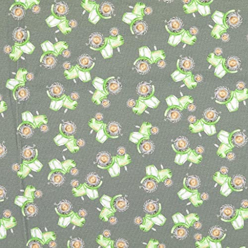 Jersey Stoffe Bauernhof Traktror grün grau 0,50m x VB
