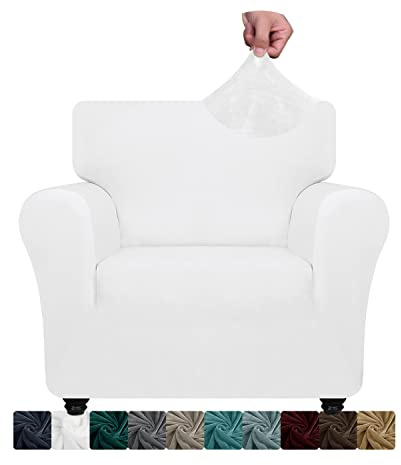 XINEAGE Samt Sofaüberzug 1 Sitzer,Stretch Sofa überzug für Wohnzimmer, Dicke Weiche Sofaüberwurf, Rutschfester Sofa Cover für Hunde, Haustiere (1 Sitzer, Weiß)