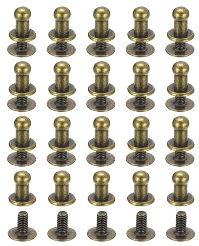 QUARKZMAN 4mm Clou à Tête Sphérique Avec Rivets à Visser, Lot de 50 Boutons à Tête Ronde Pour La Création de Sacs à Main Et Ceintures en Cuir, Ton Bronze