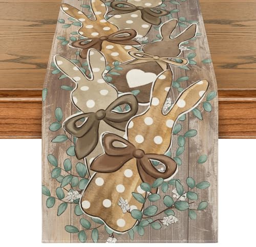 Artoid Mode Planken Tre Conigli Eucalipto Pasqua Runner da Tavolo, Stagionale Primavera Cucina Tavolo Decorazione Interno Vacanza Festa Decor 40x140 cm