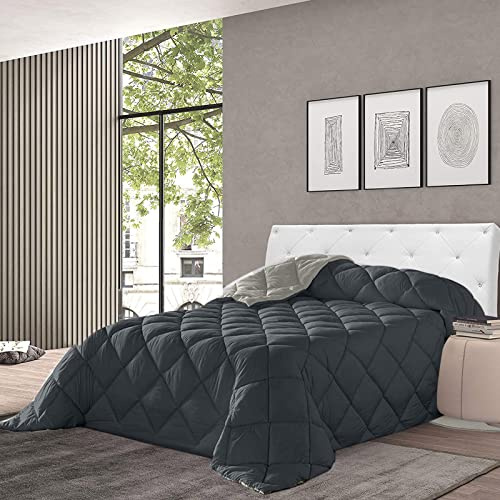 rparty- Edredón Nórdico Bicolor 400 gr/m² Microfibra de Poliéster 100% Reversible Transpirable Rellno Fibra Hueca para Cama de 160/280 x 270 cm Color Gris y Gris Piedra