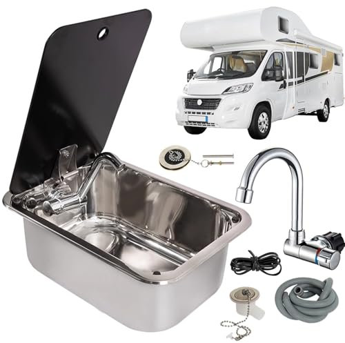 Miuxe Einzelbecken-Rv-Handwaschbecken Mit Gefaltetem Wasserhahn-Deckel Aus Gehärtetem Glas, Passend Für Wohnmobil-Wohnwagen-Camper-Küchen-Edelstahlspüle