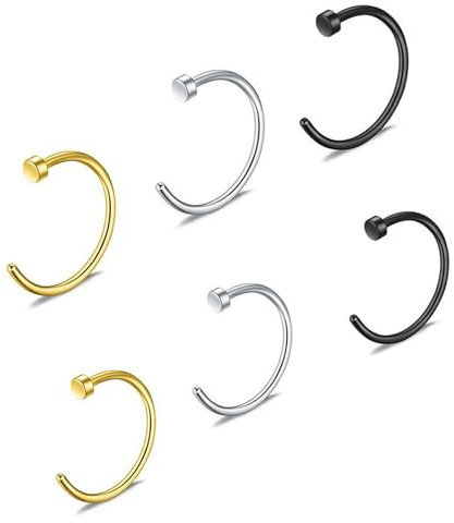 DMNQ 6 Stück Nasenring Fake Nose Ring Nasenpiercing Set 8Mm/10Mm Septum Ohr Helix Tragus Für Nase Lippe Brust Intim Scharnier Clicker Ring