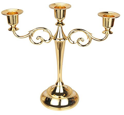 BRIUERG 3-Kerzen-Kerzenhalter aus Metall Hoch Kerzenhalter Hochzeitsereignis Kandelaber Kerzenstaender (Gold)