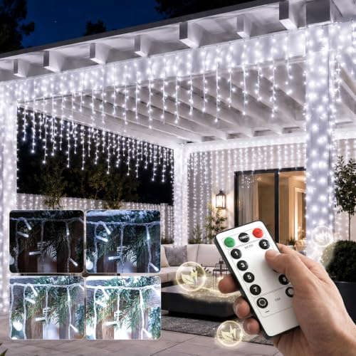 PEMOTech Lichterkette Außen Outdoor LED Strom - 10M Aussen Beleuchtung Garten Balkon - Lichterketten Pavillon Terrasse Party Draußen String Lights - Wetterfest Dimmbar Fernbedienung Partybeleuchtung