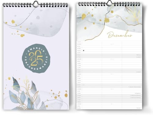 Familienkalender 2025 drei Spalten I 20 x 32 cm I Blumenranken und schönen petrol Farben I 3 Spalten I Monatskalender I Familien- und Paarplaner I Zum Aufhängen geeignet
