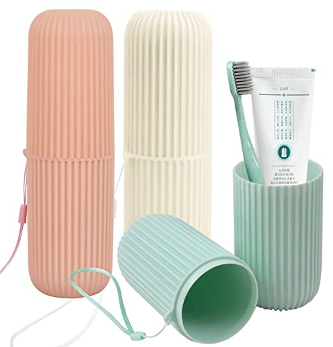 Colexy Reise Zahnbürsten Etui,3 Stück Reiseetui Tragbar,Zahnbürste Reiseetui,Reise Zahnputzbecher,Kunststoff Zahnbürsten Etui Reises Set für Zahnbürstens und Zahnpasta, Camping Gadgets,Weiß Grün Rosa