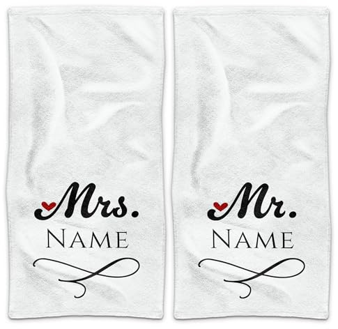 Print Royal PR Handtuch Personalisieren - 2er-Set - Mr. and Mrs. in weiß - mit Name selbst gestalten - Handtuch Bedrucken, Hochzeitsgeschenke, Geschenk zur Hochzeit | Fotogeschenk - 100 x 50