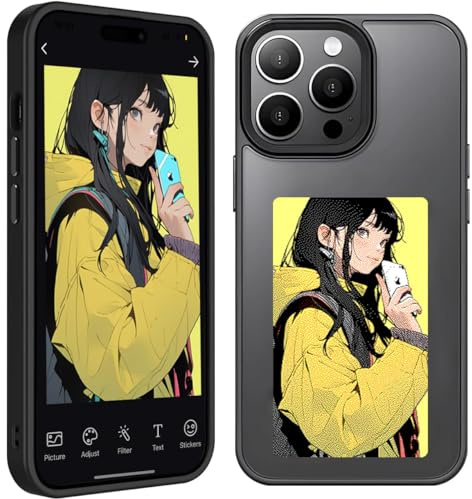 Youery E-Ink Funda, Compatible con iPhone 15, a Partir de imágenes de 3,5 Pulgadas en el Caso, Custom Image Display AI Cell Phone Case, TPU Rubber DIY Phone Case (Negro, iPhone15 Pro MAX)