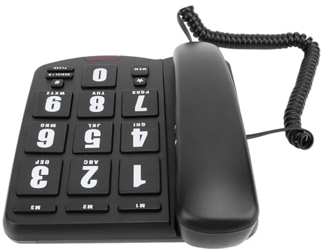 Téléphone Fixe Filaire, Téléphone Senior avec Gros Boutons, Haut-Parleur, Volume à Numérotation Rapide, Alerte Clignotante Réglable, Téléphone Mural pour Personnes âgées (Black)