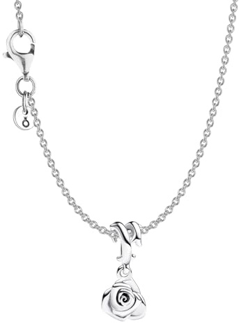 PANDORA Damen-Halskette Blühende Rose Silber 68302 | Geschenk-Set mit Anhänger
