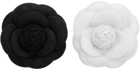 PATIKIL Épingle en Tissu de Camélia, 2 Pièces Broche de Fleur Artificielle Broches pour Femmes Filles Décoration de Fête de Mariage en Tissu Accessoires de Bijoux Cadeau, Blanc/Noir