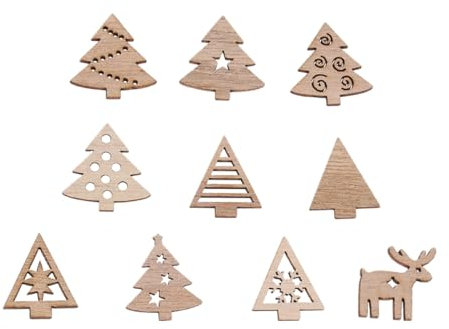 DIYEAH 300 Pcs Wooden Xmas Tree Decorations Christmas Tree Craft Ornaments DIY Crafts Accessories for Holiday Party Decor and Christmas Hanging