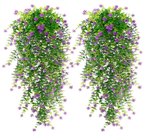 ASTNIC 4 Stück Kunstpflanze Hängend, Kunstblumen Outdoor Wetterfest, Kunstpflanzen UV-beständig Balkonpflanze Plastikblumen für Außen Balkonkasten Garten Innen Außenbereich (Fuchsia)