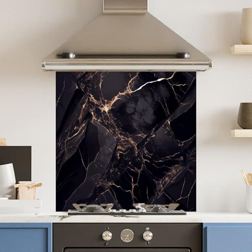 Toughened 6mm Glass Kitchen Splashback 60 x 60cm Dark Marble - Polished Edge Heat Resistant Back Splash for Cookers Hob