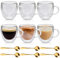 Lot de 6 verres à latte macchiato à double paroi - 250 ml - Avec anse et cuillère - Résistants à la chaleur et au froid - Pour cappuccino, latte, thé, café, lait, jus, bière