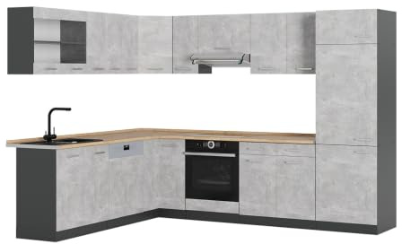 Vicco Eckküche R-Line, Beton/Anthrazit, 287 x 227 cm