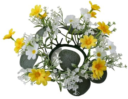 Lebensechte Kerzenringe Kränze, Thanksgiving Kerzenkranz, lebensechte Kerzenringe Kränze, kleine Gänseblümchen Girlande, Herbstlicher Erntekranz für Esstisch, Wand, Türgriff (Gelb,2 Stück)