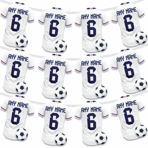 Personalised England Football Shirt Bunting, Party Decorations, Birthday, Celebrations, Sports Events 12pcs / 2.5m Ribbon