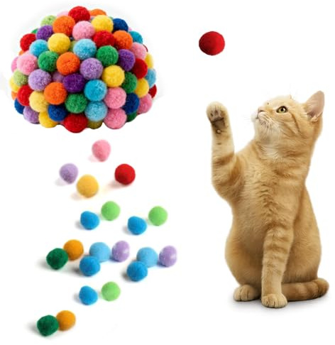 ShiJiuYou 50 PcsCat Toys BallsCat Pom Pom Balls, Colorful Soft Felt Interactive Cat Balls, 30mm Interactive Cat Toys for Indoor Cats Kitten Outdoor Playing Chewing Scratching Training Accessories